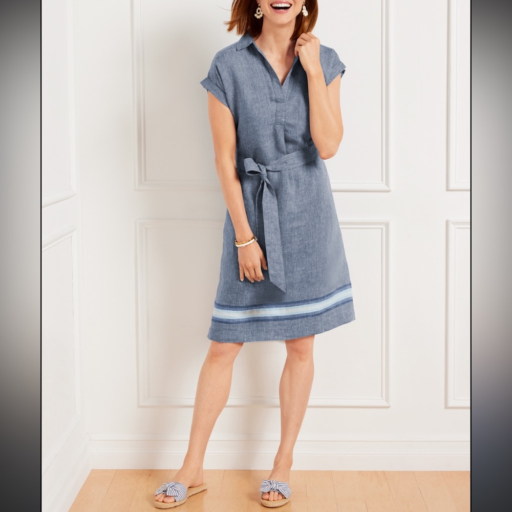Talbots linen popover shirtdress medium blue stripe